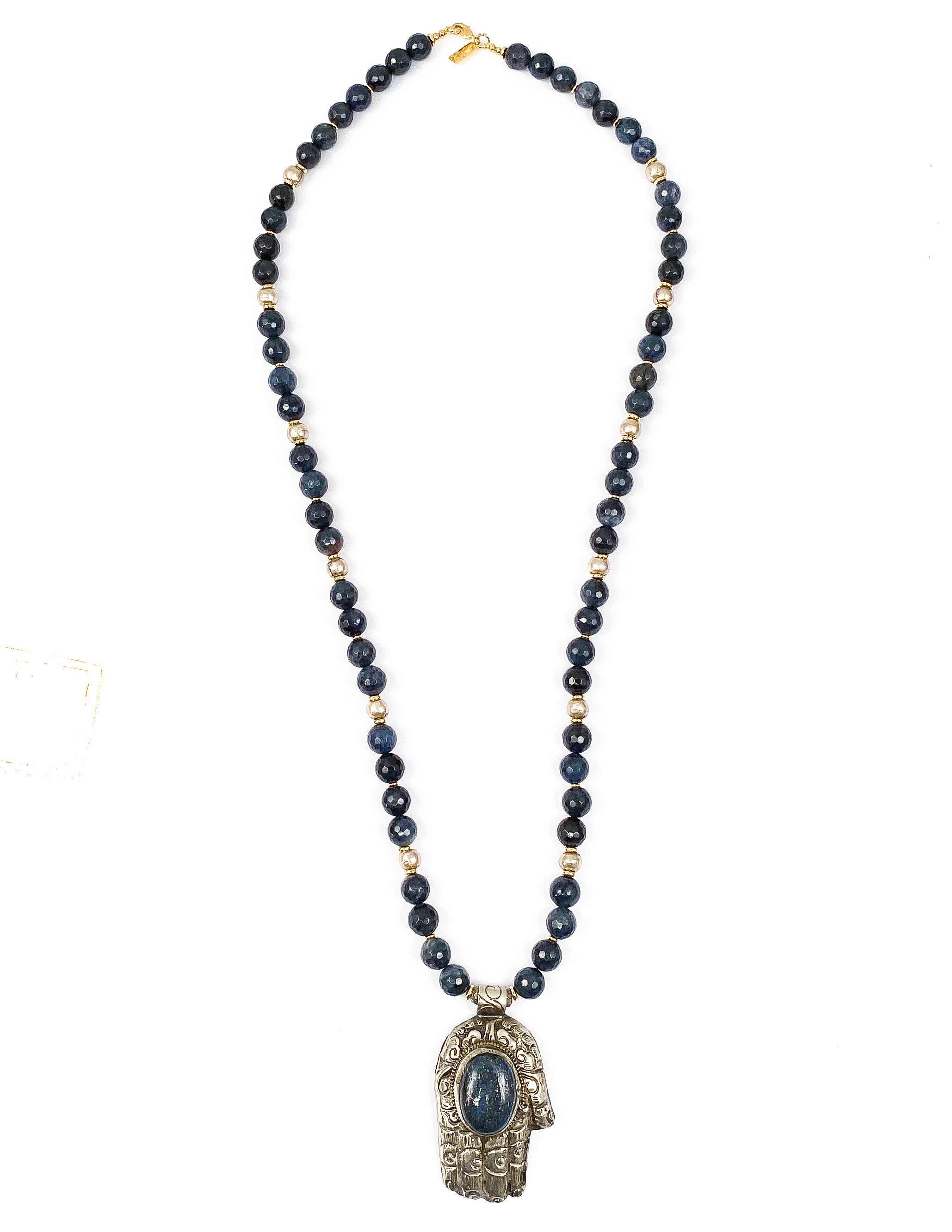 Nepal Lapis Lazuli Hamsa Pendant on Sodalite Necklace