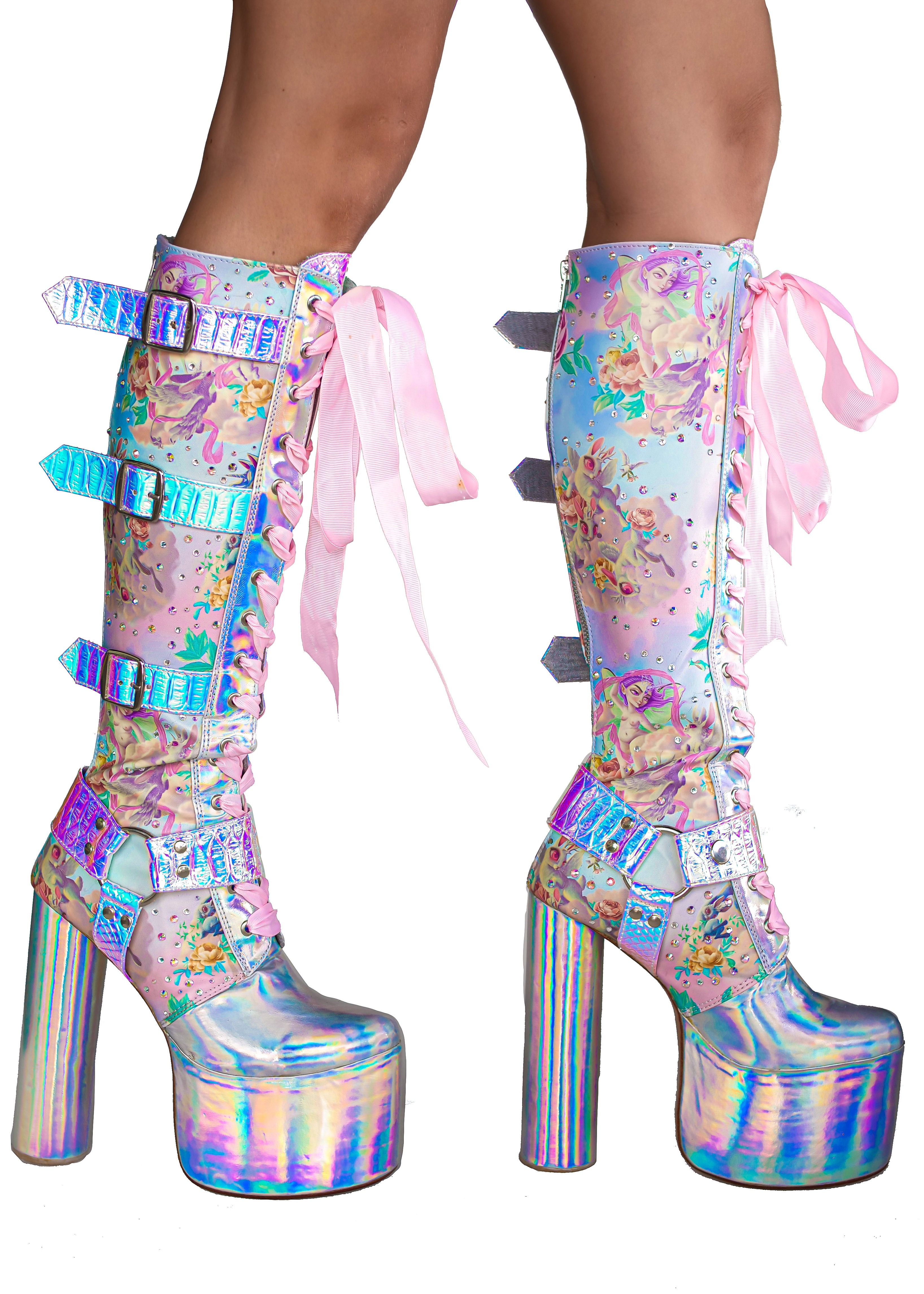 Rose kleur knoflook snap Mimpi Platform Harness Boots – Jackalope Land