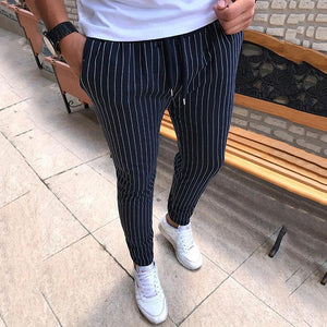 mens striped pants black white