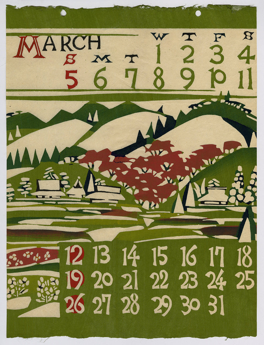 Keisuke Serizawa: March and April 1967 Calendar Pages Katazome