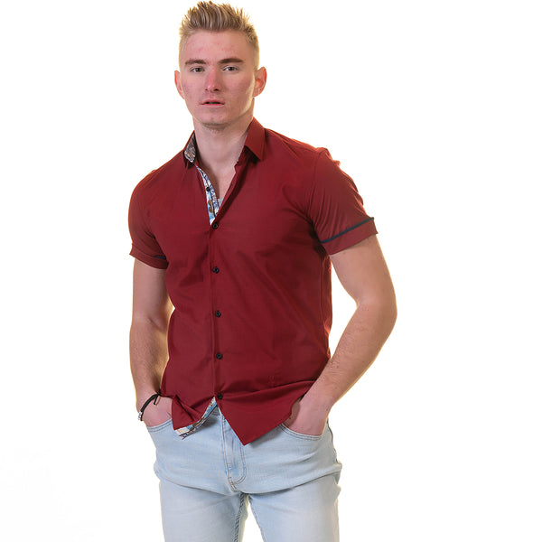 mens red button up short sleeve shirt
