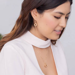 Women wearing 14K Yellow Gold-Filled Pendant Necklace and Earrings