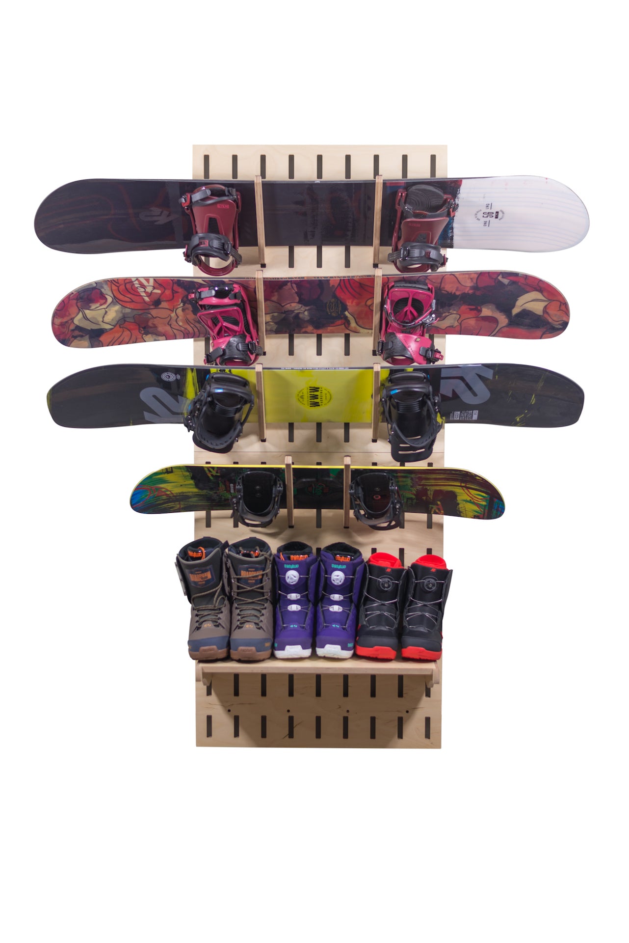 snowboard retail display and store fixture rack for home organization or retail store fixture