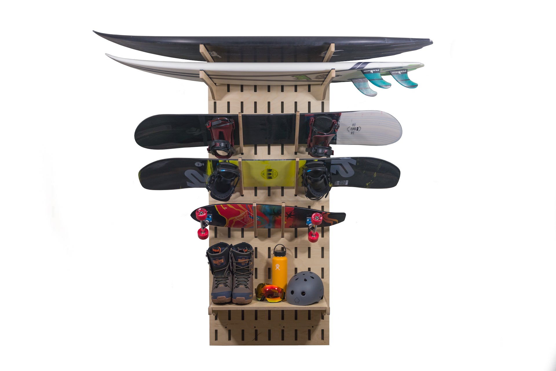 Surfboard snowboard skateboard rack for surf shop snow shop apartment or loft