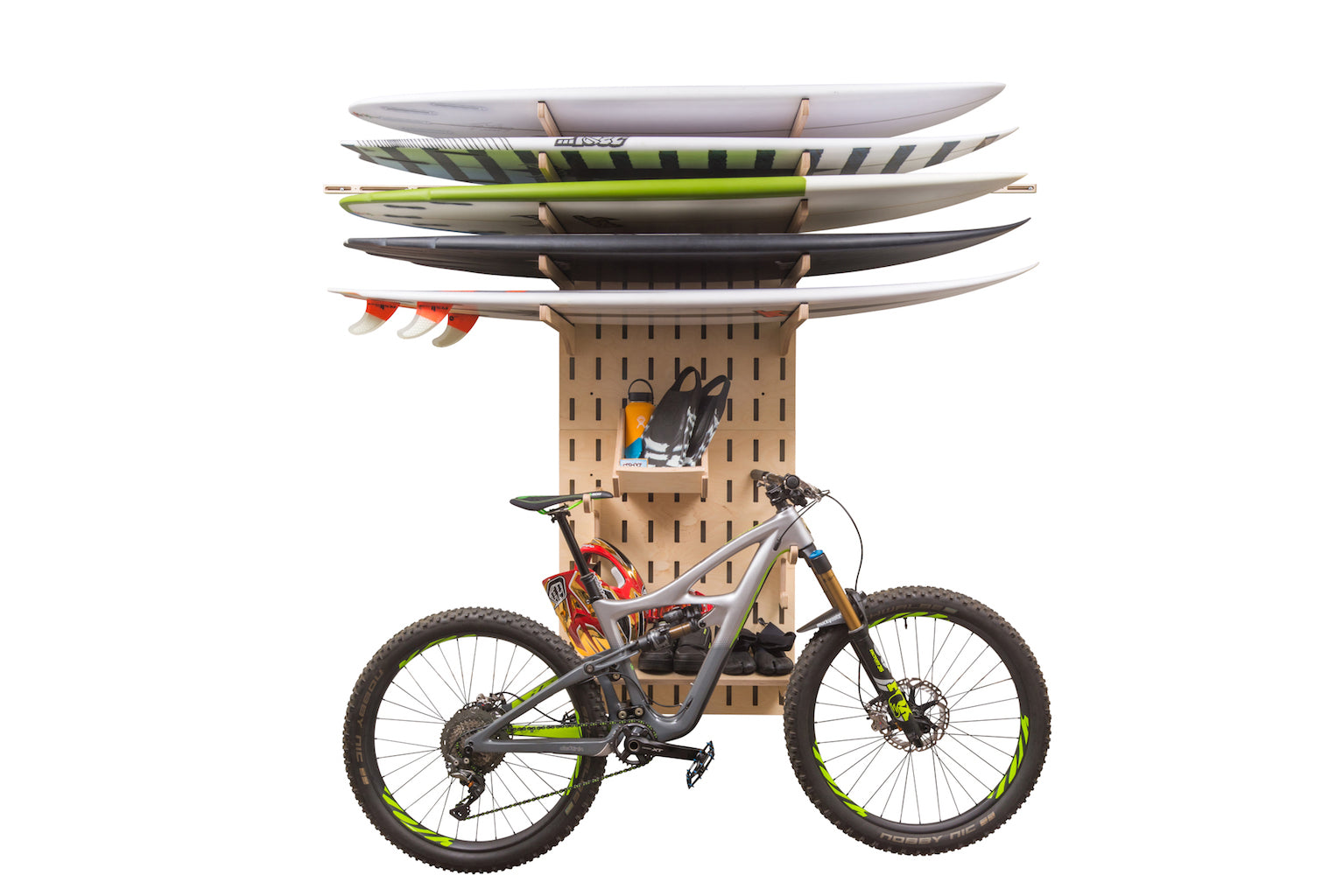 Bike rack for home organization, wood, gearkeep