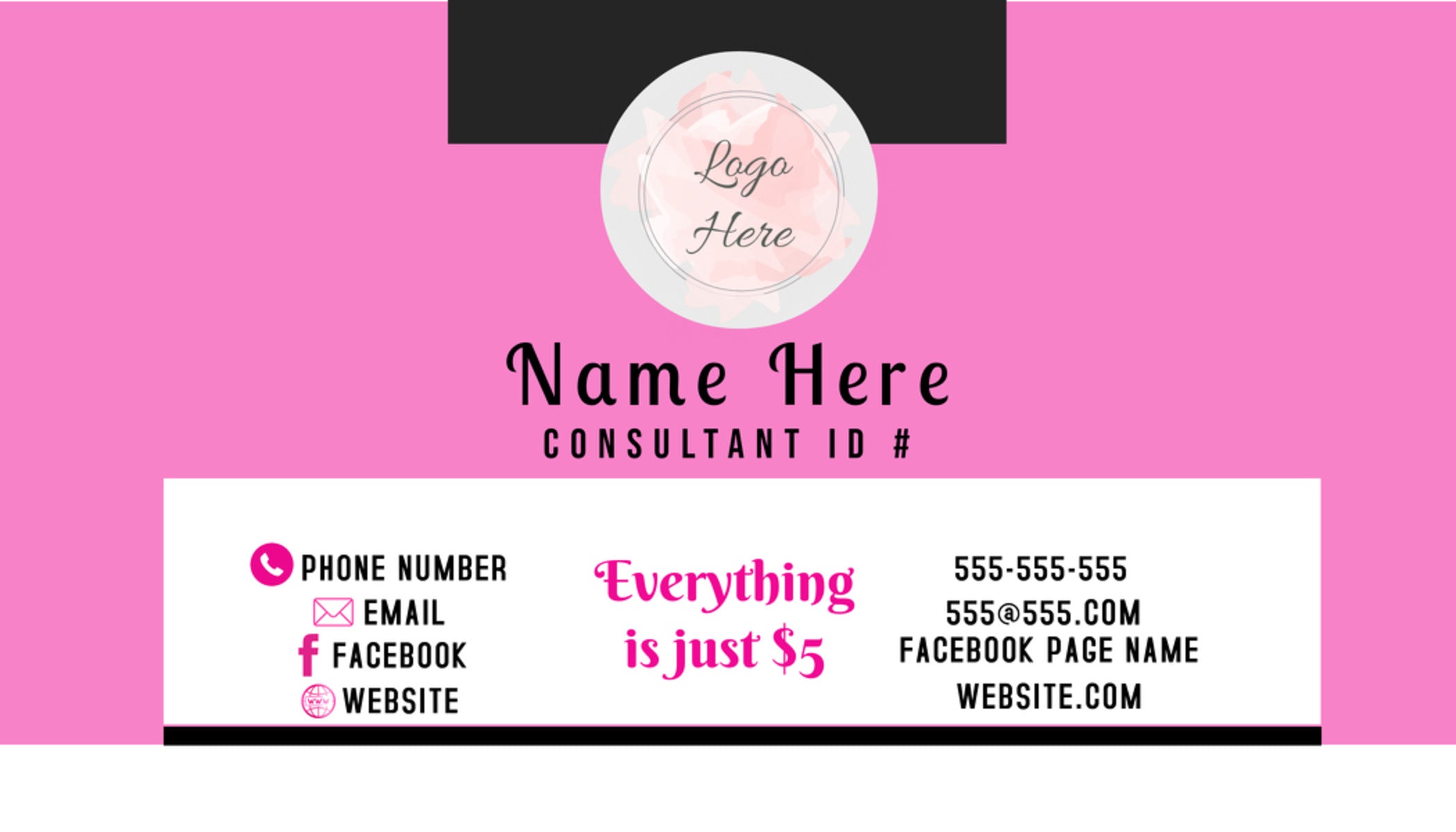 Pink And Black Business Cards Bella Boutique