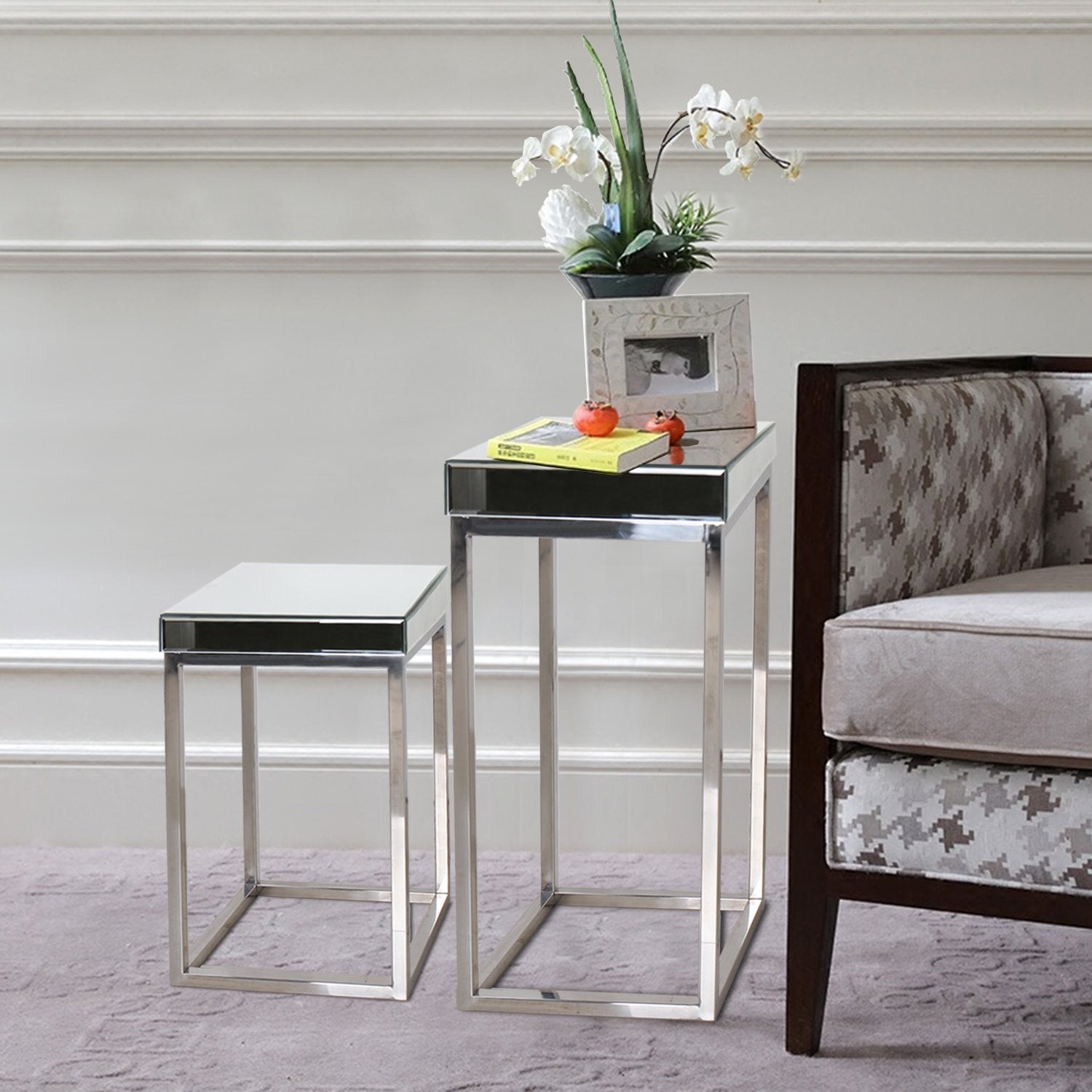 Magari Furniture FA1022/FA1023 Argento Mirrored Square Side/End Tables