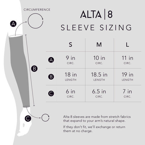 Alta 8 Armwear Sizing Chart