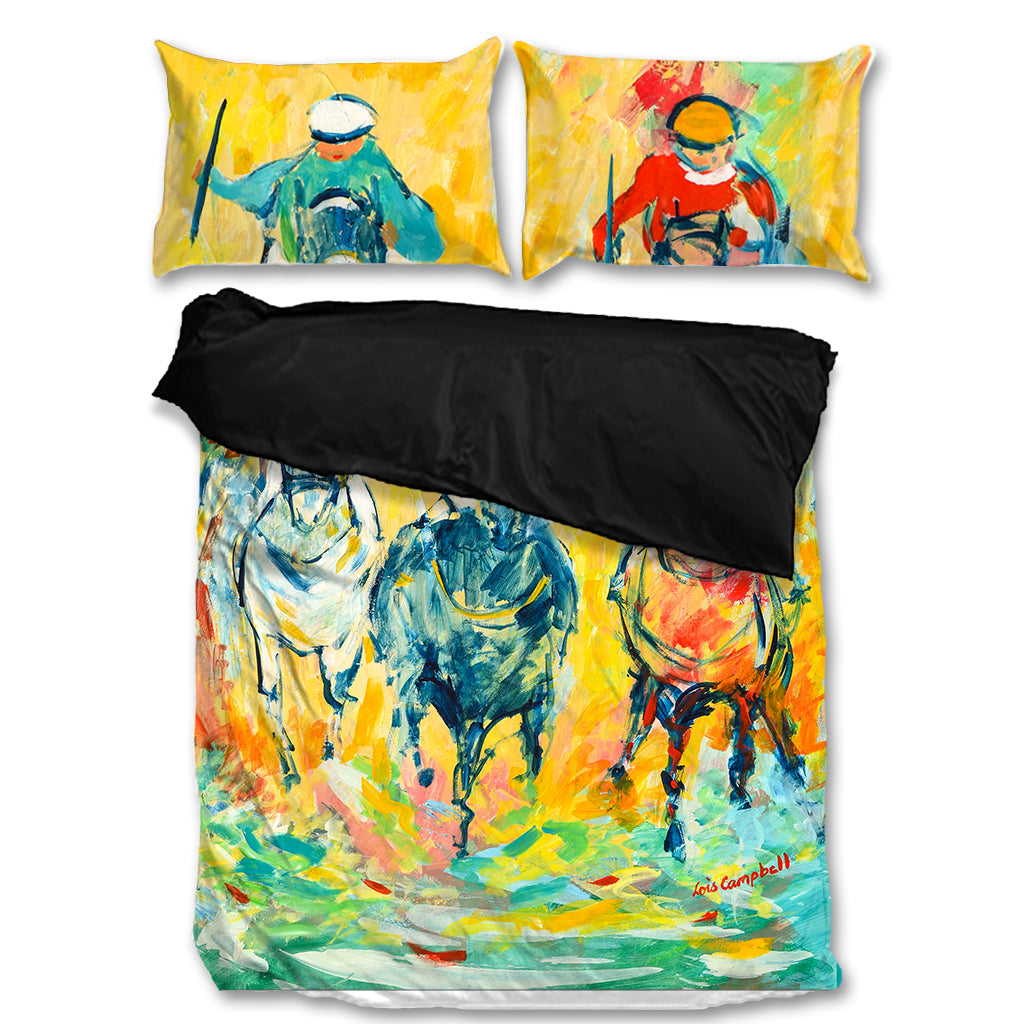 Bright Colourful Artistic Printed Horse Racing Bedding Sets