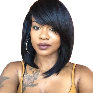 Human Hair Bob Wig With Side Bangs Uk 360 Lace Front Wig Natural Black