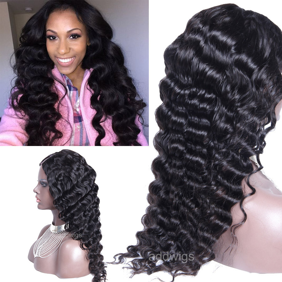 Deep Wave Upart Human Hair Wig Uk Middle Side Part U Part Wigs