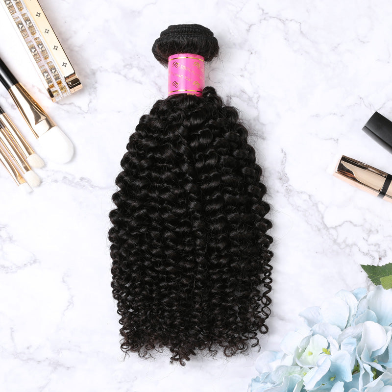 2 Bundles With Lace Closure Malaysian Human Hair Kinky Curly Hair