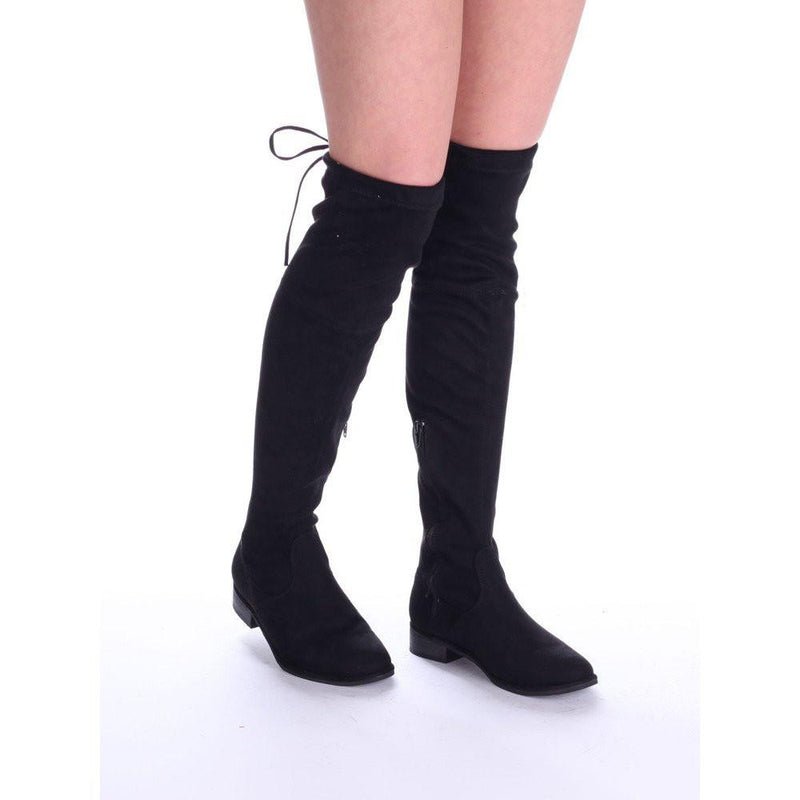 over the knee tie back flat boots
