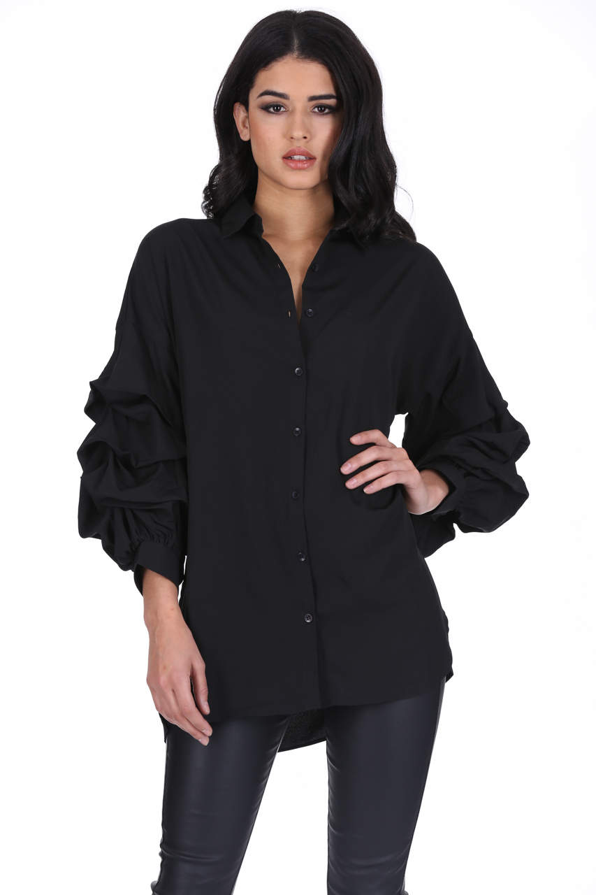 Black Ruffle Sleeve Shirt – AX Paris