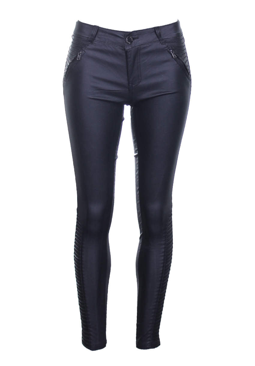 Black Ribbed Leather Look Skinny Jeans – AX Paris