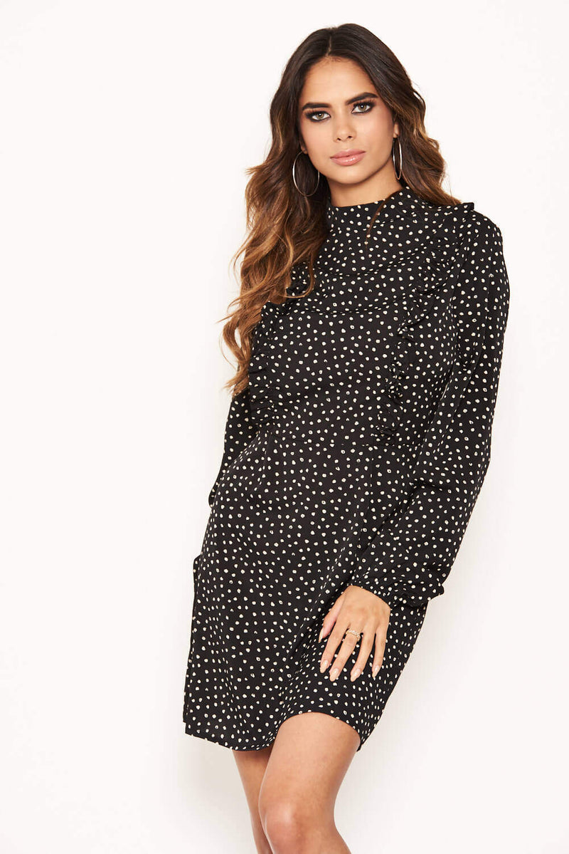 Black Polka Dot High Neck Dress – AX Paris