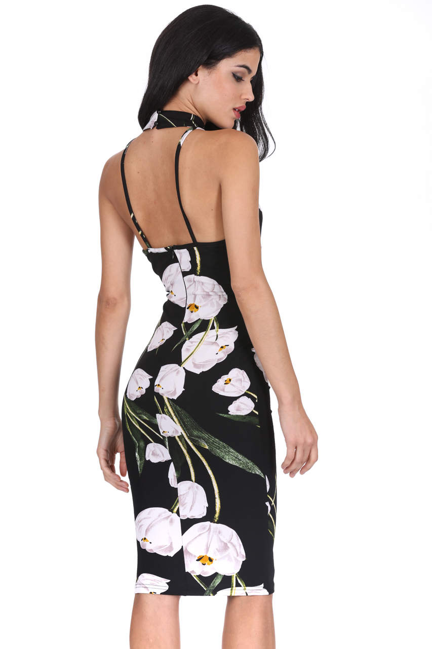 Black Choker Floral Midi Dress – Ax Paris