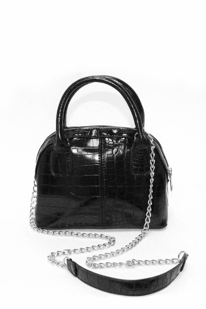 Black Croc Mini Bag With Silver Chain Strap – AX Paris