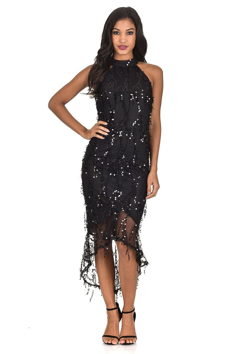 Black Cut In Dipped Hem Sequin Dress – AX Paris