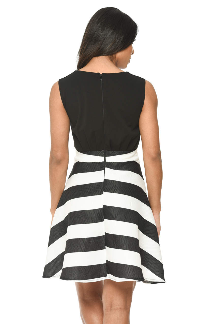 Black Plunge Skater Dress With Striped Print – AX Paris