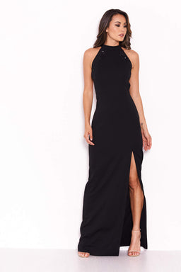 Black Sequin Panel Detailing Maxi Dress With Thigh Split – AX Paris