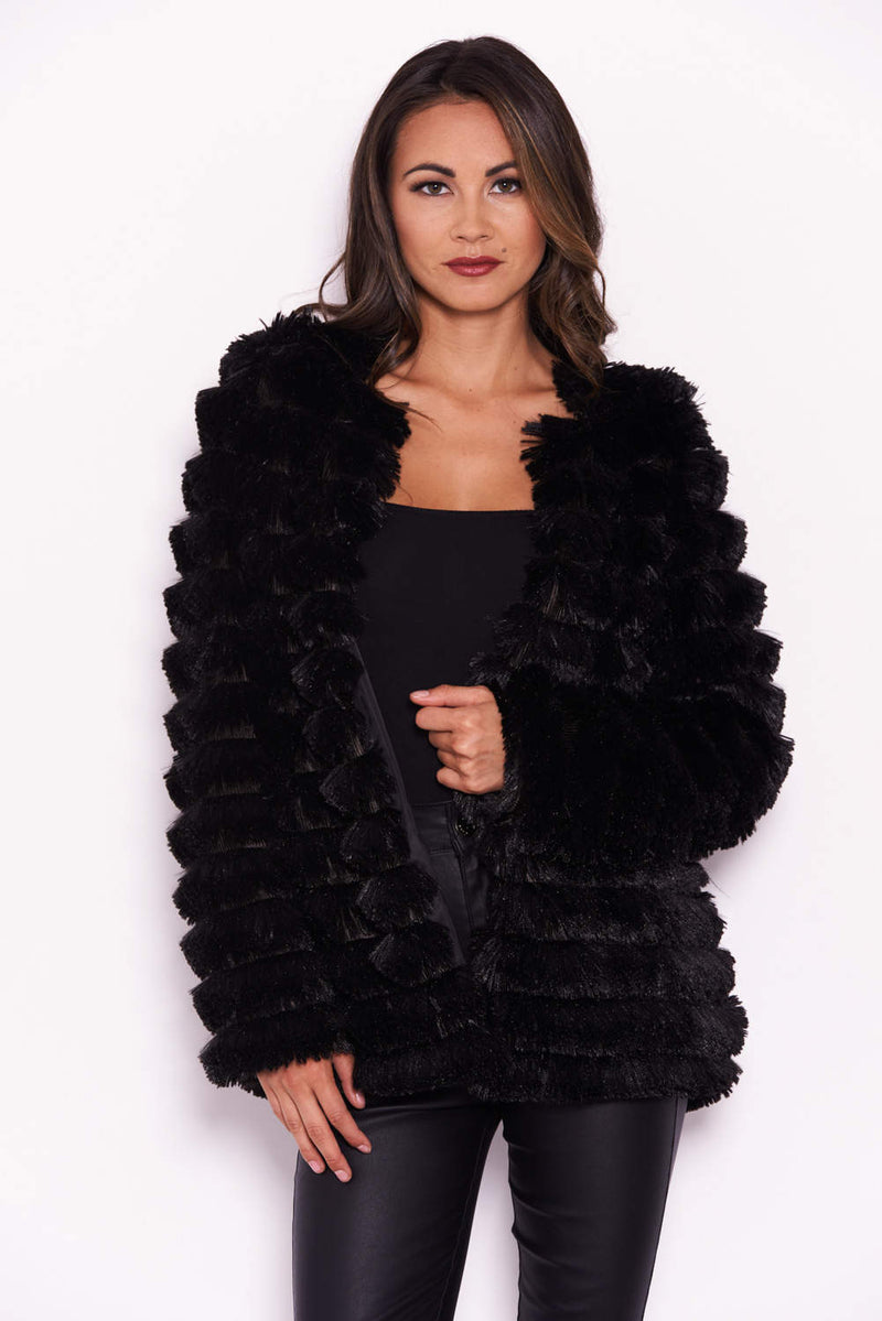 Black Short Faux Fur Coat AX Paris