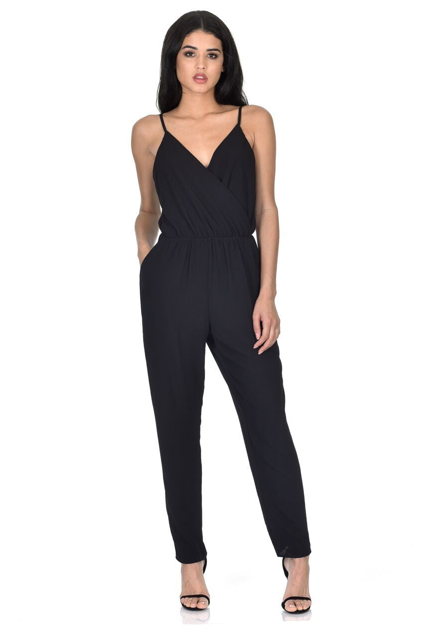 Black Wrap Over Front Jumpsuit – AX Paris