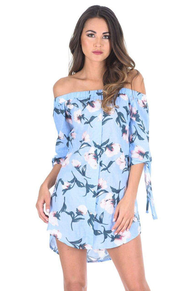 Blue Off The Shoulder Printed Floral Dress – AX Paris