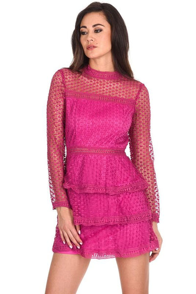 Cerise Crochet Long Sleeved Dress – AX Paris