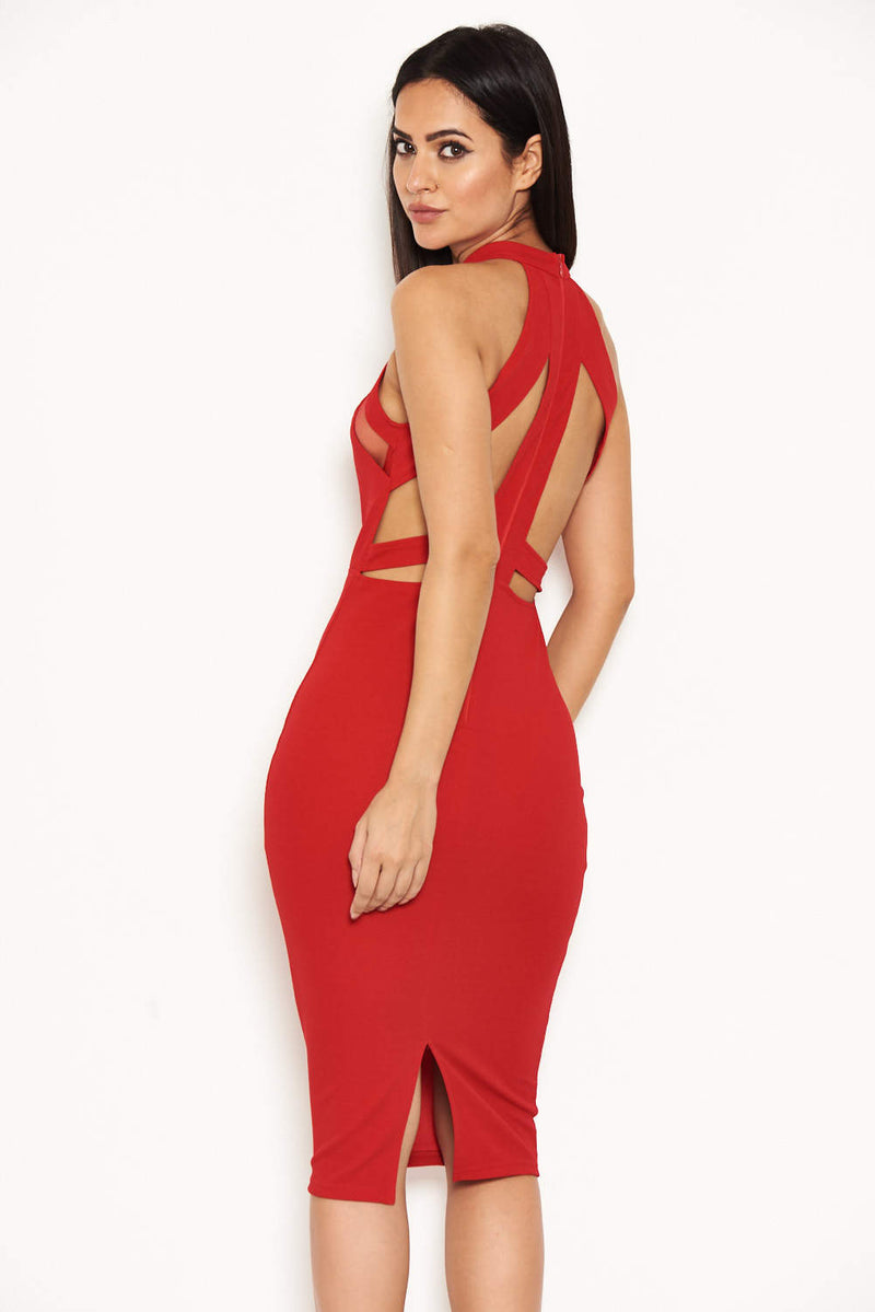 Red Mesh Detail Bodycon Dress – AX Paris