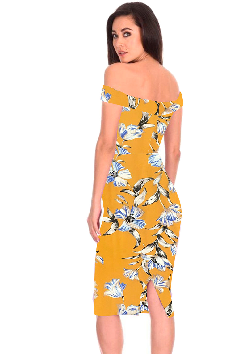 yellow floral bardot dress