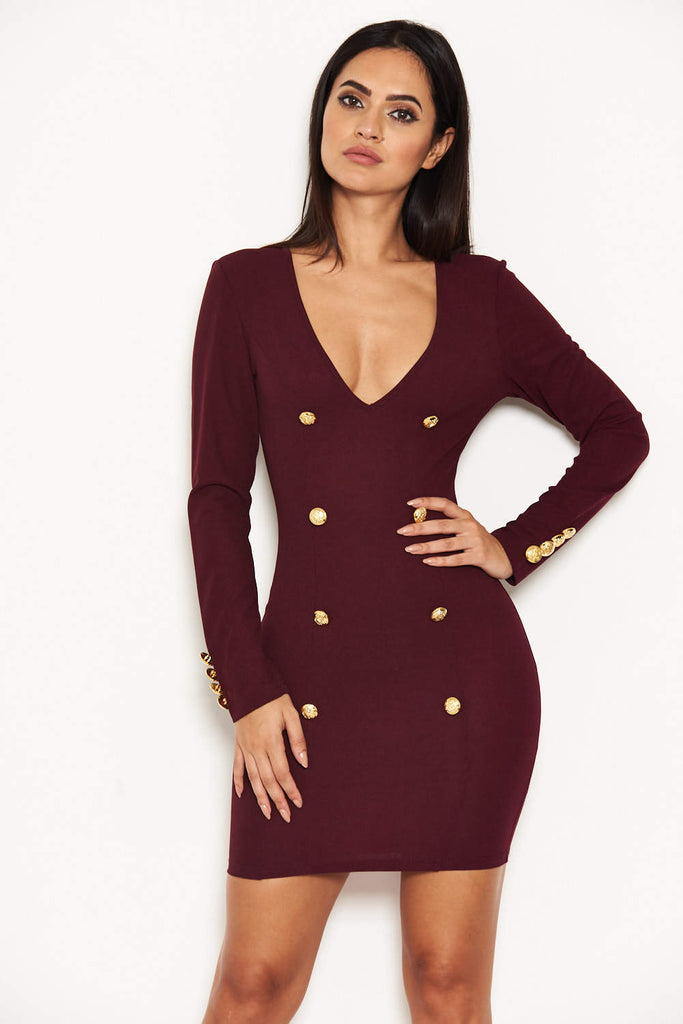 Plum Bodycon Button Front Dress – AX Paris