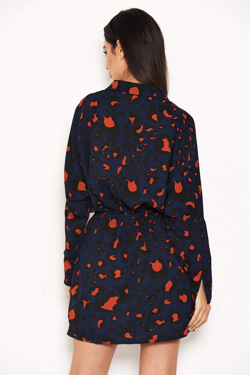 orange and blue animal print dress