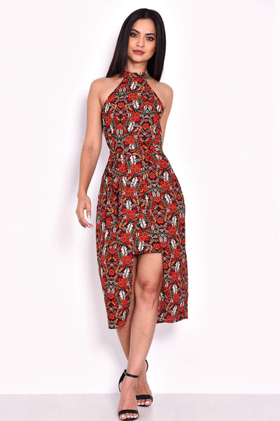 Red Floral Choker Neck Dress – AX Paris