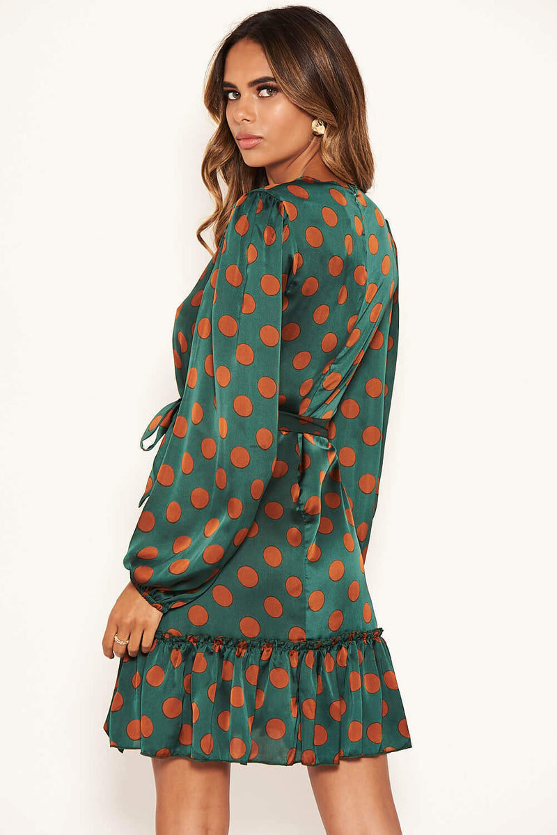 Green Spotty Dress With Frill Hem – AX Paris