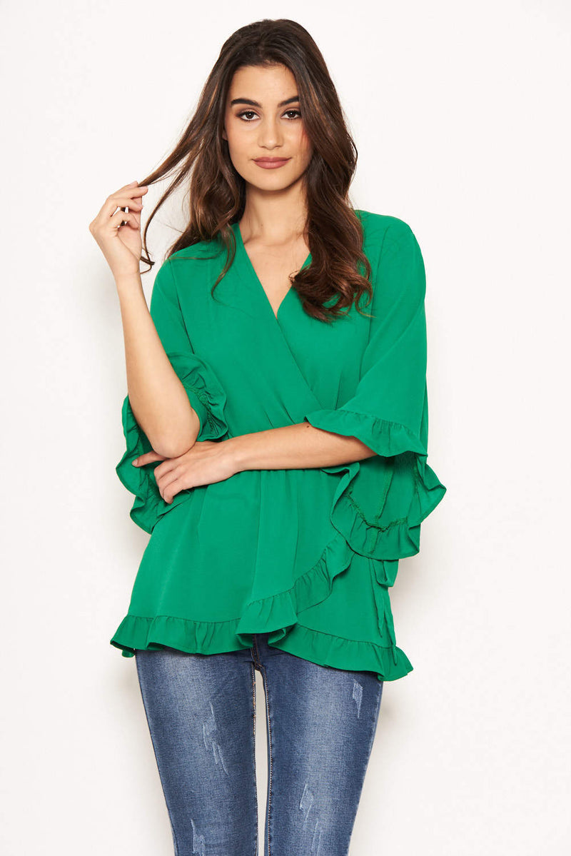 Green Wrap Frill Top – AX Paris