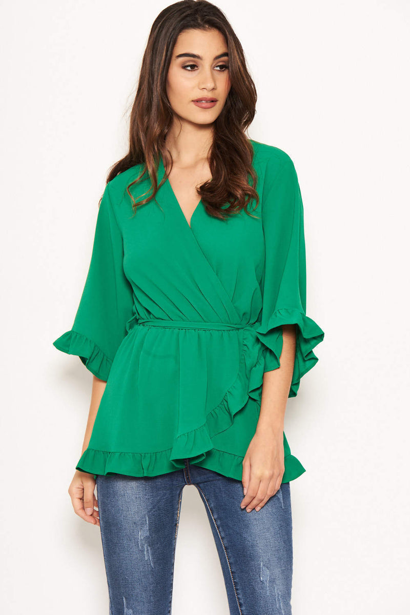 Green Wrap Frill Top – AX Paris