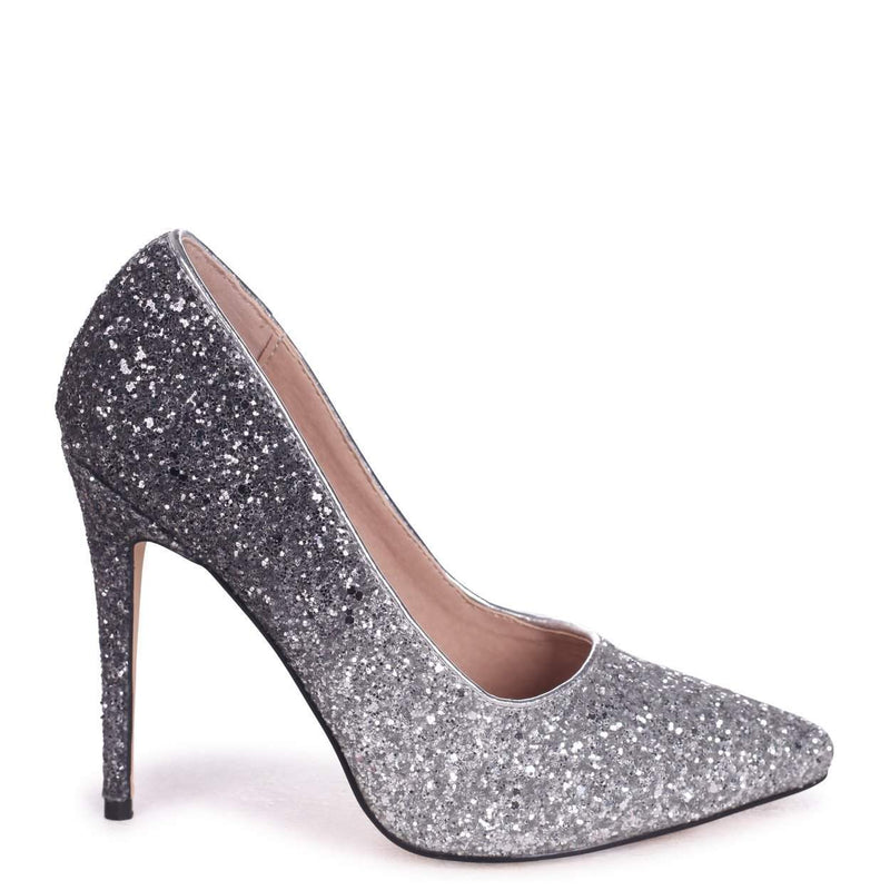 silver glitter court heels