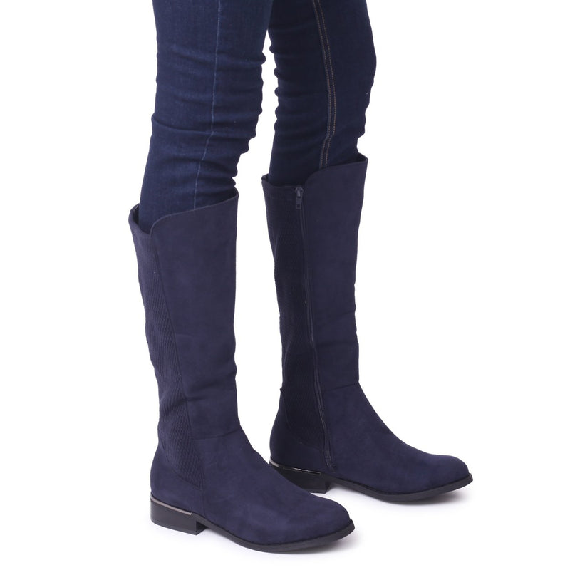 LIBERTY - Navy Suede Long Boots With 