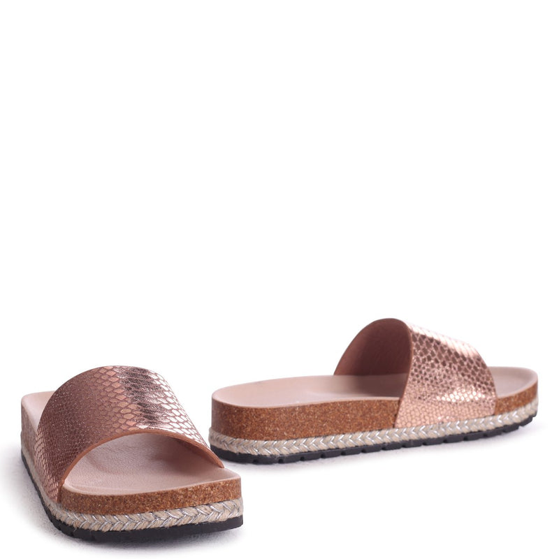 rose gold platform sliders