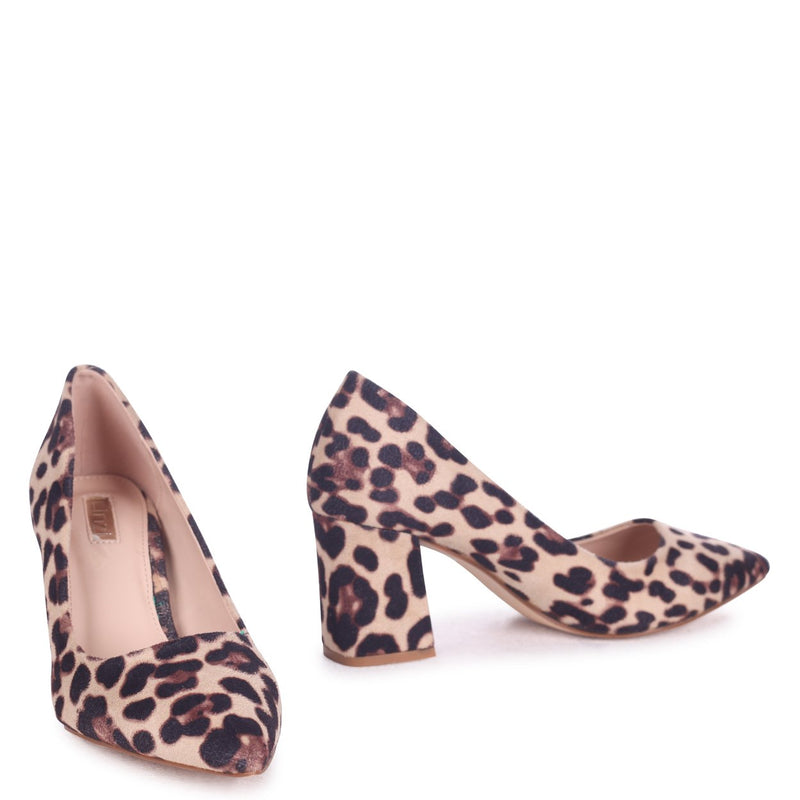 leopard print block heel court shoes