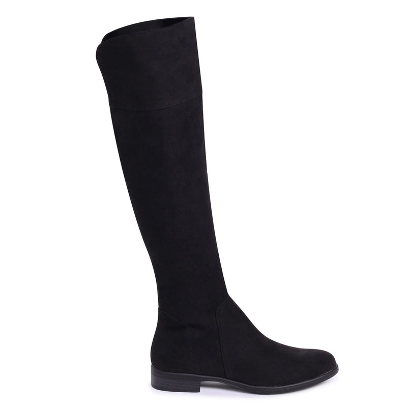 black suede knee high boots flat