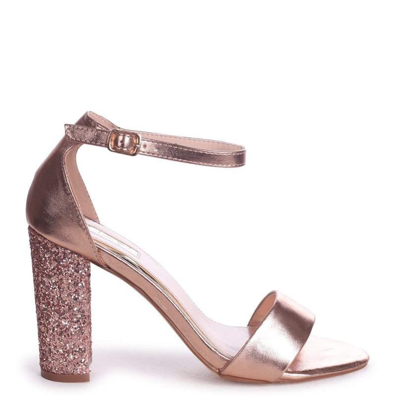 gold glitter block heels