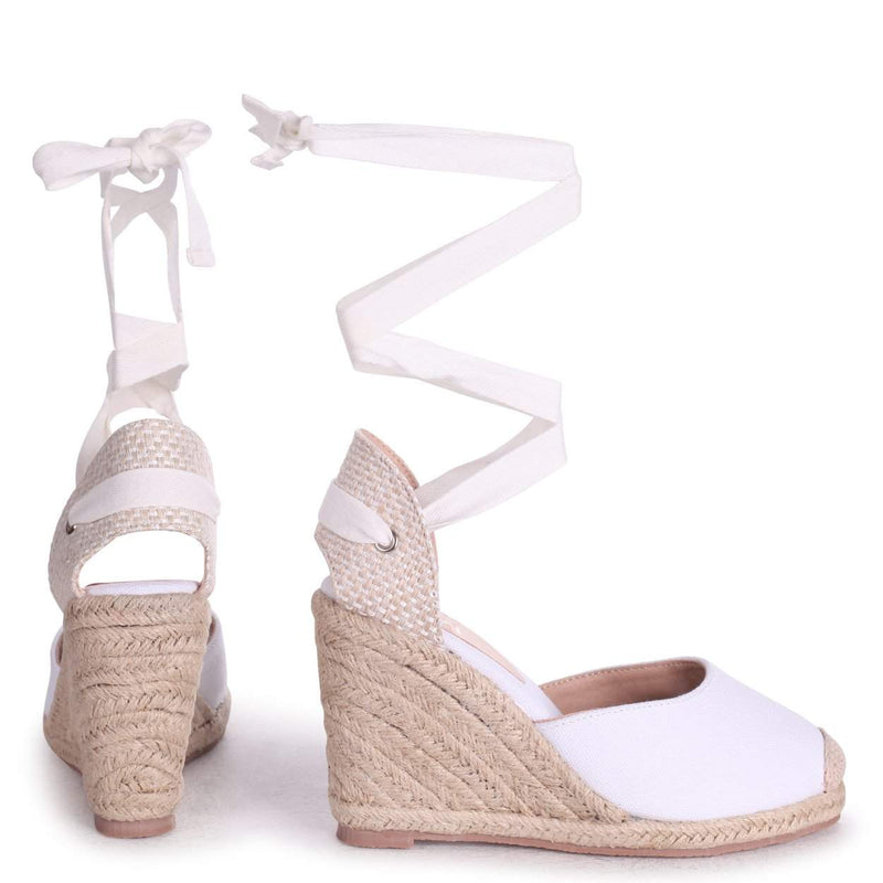 white canvas wedges