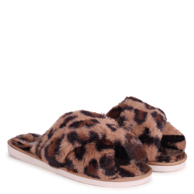 Brown Leopard Print Fluffy Crossover 