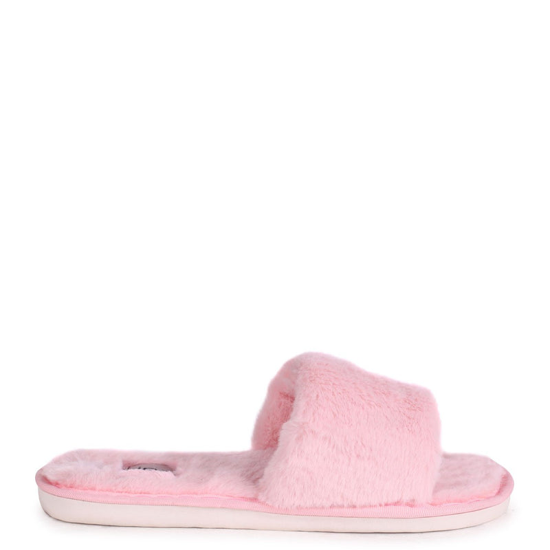 BOSSY - Pink Fluffy Open Toe Slippers 