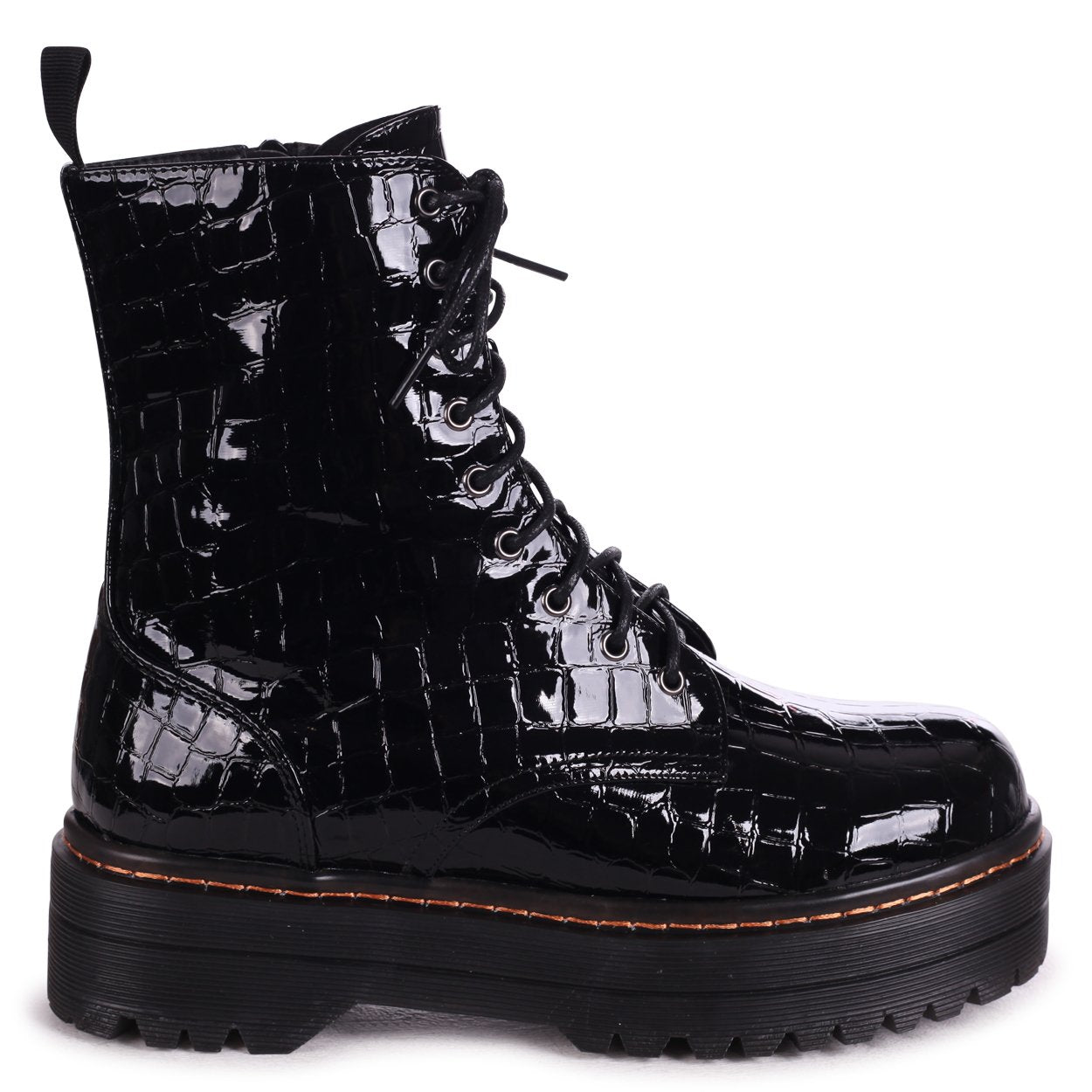 black croc patent boots