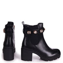 Pixie Black Nappa Chunky Heeled Boot With Jewel Embellishment Ax Paris