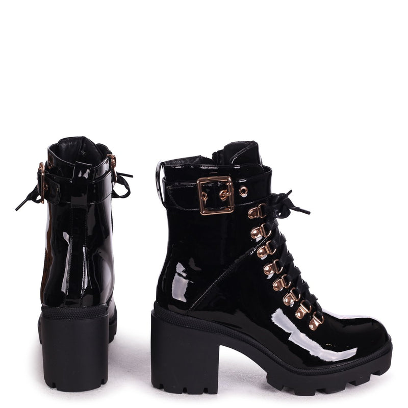 patent chunky heel boots