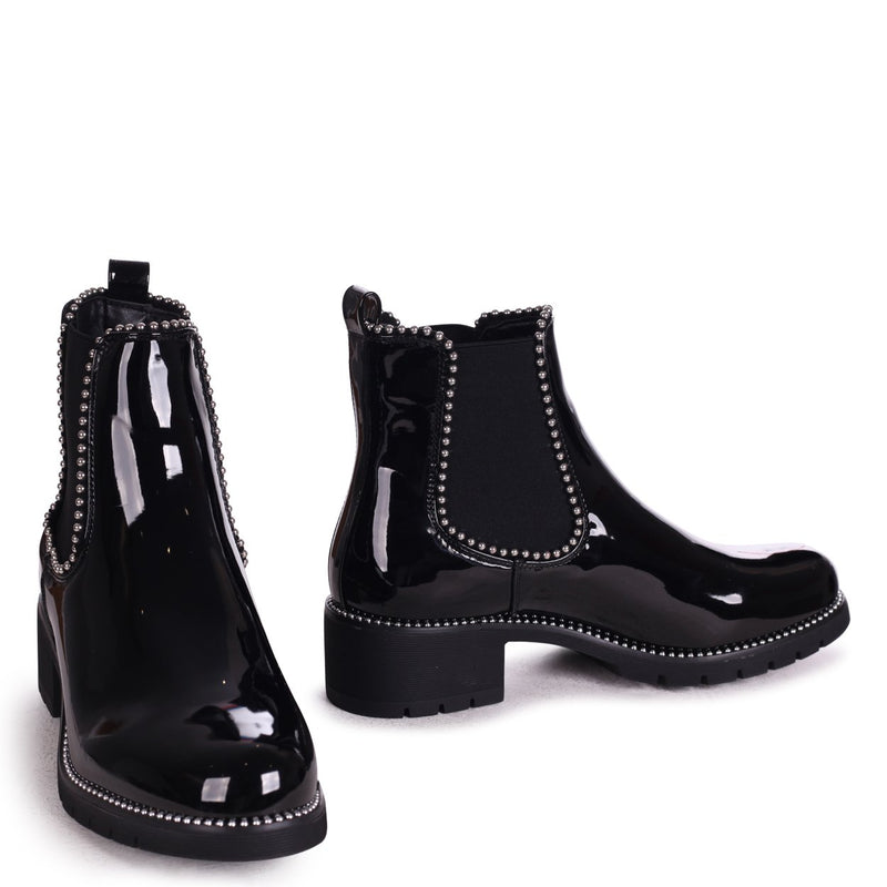 black patent studded boots